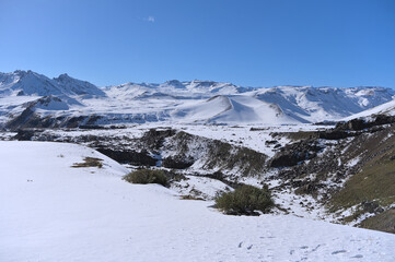 Panoramic view of Maule river valley in Andes mountains (Chile, San Clemente)