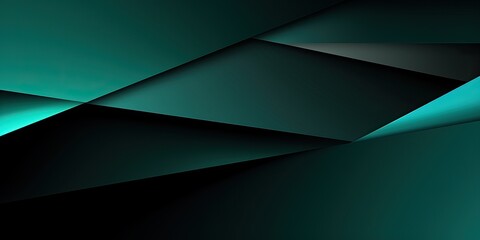 Black teal green blue abstract modern background for design. Dark. Geometric shape. 3d effect. Diagonal lines, stripes. Gradient. Light, glow. Metallic sheen. Minimal. Web banner.
