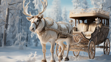 Majestosa Carruagem Real de Santa Claus: Apresentando a Nova Maravilha com Rena Imponente - Um Natal de Pura Magia!