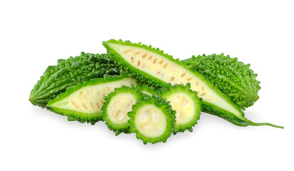 bitter gourd with sliced isolated on white background