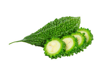 bitter gourd with sliced isolated on white background