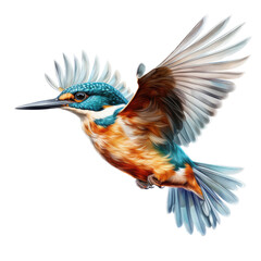  a Malachite Kingfisher (Corythornis cristatus) in flight, side view in a Nature-themed, photorealistic illustration in a PNG, cutout, and isolated. Generative AI
