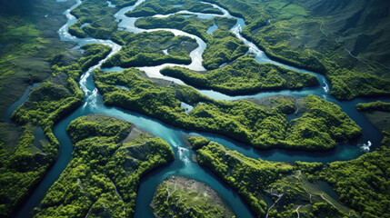 The rivers of reflection, aerial photography. Generative AI