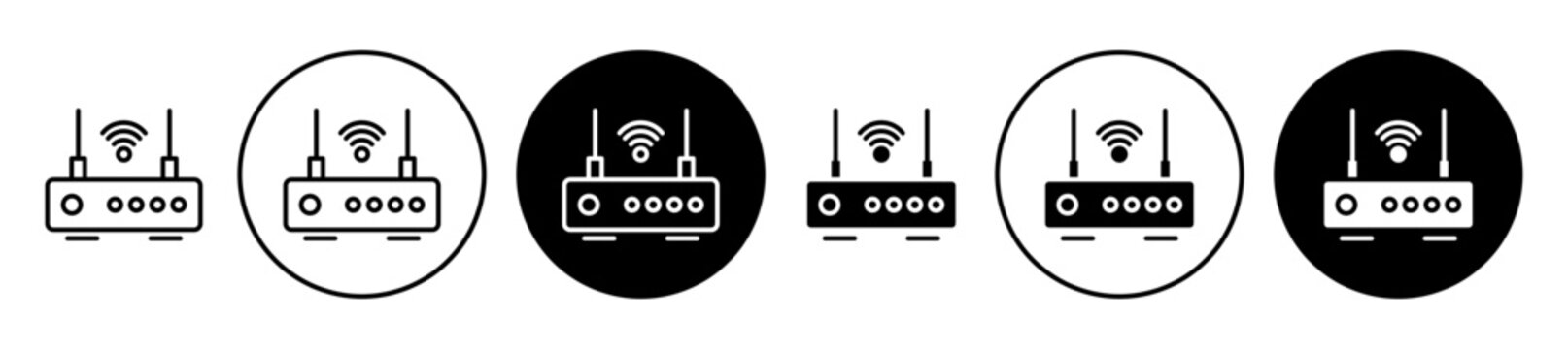 Wireless Router Vector Icon Set. Office Internet Network Broadband Router Vector Symbol In Black Color.