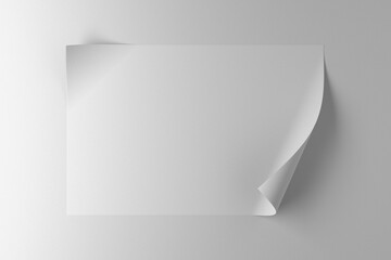 A piece of white paper with curved edges on white background