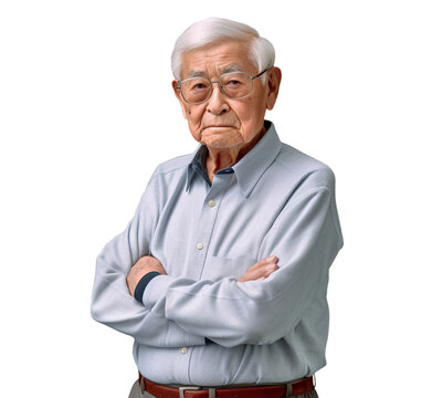 Japanese elder man on transparent background. Generative AI.