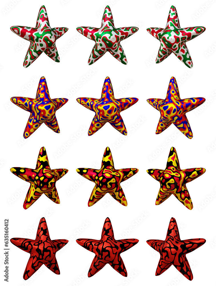 Poster set of star shape icon symbol isolated on transparent background in 3d rendering.