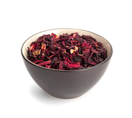 Obraz na płótnie Canvas Dry Hibiscus Tea Isolated, Dry Rose Petals, Fruit Red Tea, Karkade Leaves, Dried Herbal Drink, Roselle Petal