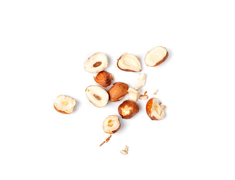 Nut Kernels Crumbs, Broken Hazelnuts Pile Isolated, Healthy Organic Crush Nuts Group, Hazel Nut Pieces