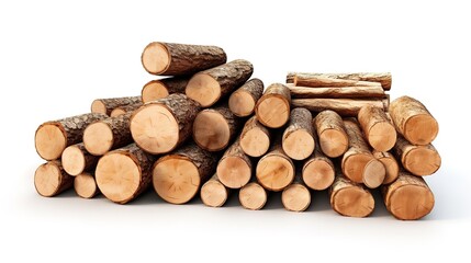 Wood trunks. Pile firewood, tree lumber, wood logs, logging twigs and wooden planks, stacked firewood material isolated on a white background