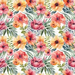 Fototapeten Floral shape watercolor seamless pattern. © Threecorint