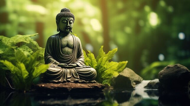 Wallpaper Buddha in Meditation Bamboo Yoga Spa Background 3D