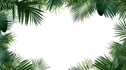Fototapeta na wymiar overlay frame from fresh green jungle palm leaves on transparent background . generative ai