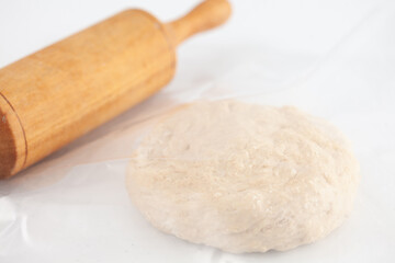 Pizza dough ball ready to stretch. Pizza dough ingredients. Pizza preparation.
