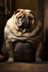 Portrait of a large, fat and obese dog.