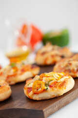 Delicious just baked homemade mini pizzas.