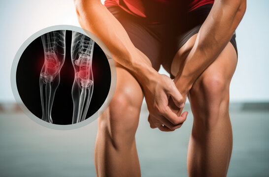 Illustration showing pain in the joints of an athlete's legs