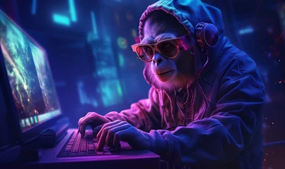 Foto auf Acrylglas Hacker monkey working with computer © Dubo