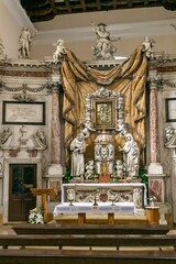he interior and altar of the Franciscan Church of St. Clare in the Old City of Kotor, Montenegro