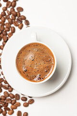 cup of coffee with beans