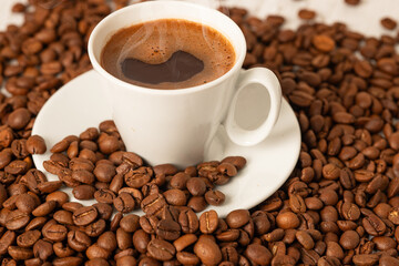 coffee beans and cup