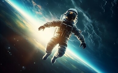 Fototapeta na wymiar astronaut floating in space. generative AI illustration.