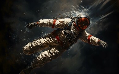 astronaut floating in space. generative AI illustration.