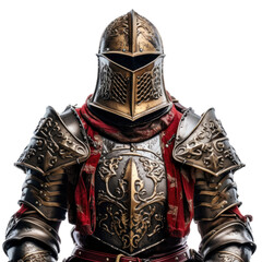 a Knight in armor in a 3/4 view portrait in an isolated and transparent PNG in a Medieval-themed, photorealistic illustration. Generative 