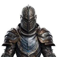 a Knight in armor in a 3/4 view portrait in an isolated and transparent PNG in a Medieval-themed, photorealistic illustration. Generative 