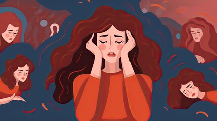 Naklejka na ściany i meble woman in anxiety, in dark illustration style