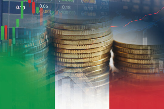 Stock market investment trading financial, coin and Italy flag , finance business trend data background.