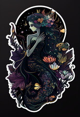 Mystic mermaid sticker. AI Generated
