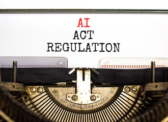 AI act regulation symbol. Concept words AI artificial intelligence act regulation typed on beautiful retro old typewriter. Beautiful white background. Business AI act regulation concept Copy space