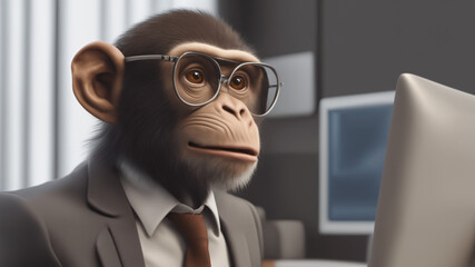 caricature of an ape as a businessman in the office