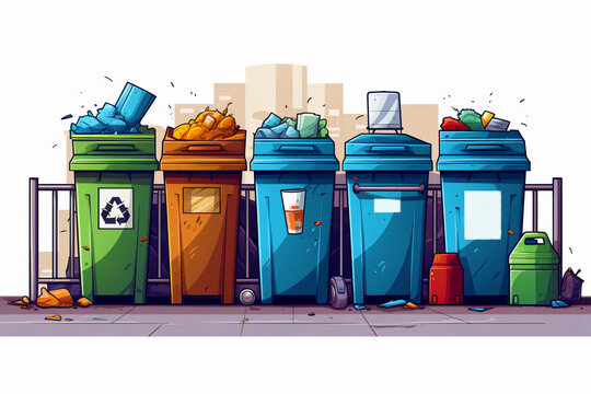 Collection of a garbage can full of various types of garbage, the concept of recycling and separate waste collection