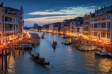 Fototapeta na wymiar Canalside Serenade in Venice: Hyper-Realistic Image of Gondolier's Serenade, Historic Buildings Reflected, Sunset's Golden Radiance 