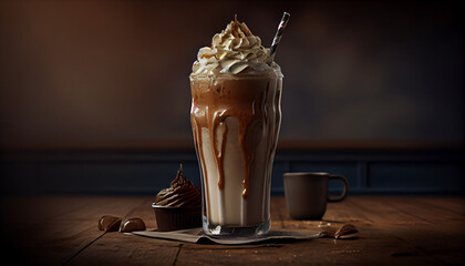 Delicious Cream Iced Mocha Coffee, Ai generated image