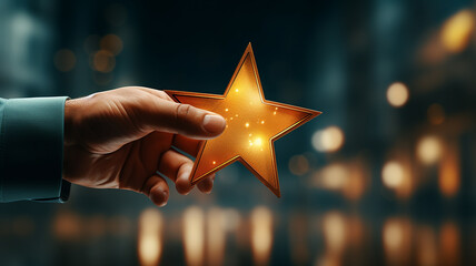 Positive customer hand rating star review icon, Generative AI. - obrazy, fototapety, plakaty