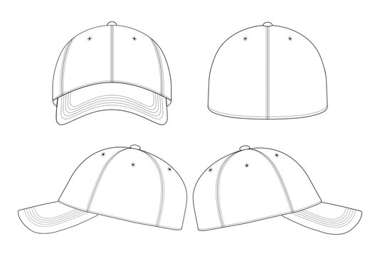 Blank Fitted Baseball Cap Template of front,back and side view