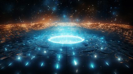 Obraz premium Digital Motion Eternity Futuristic Metaverse Online Community, Generative AI.