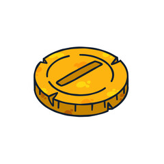 Gold coin. Outline cartoon Icon of money and treasure. Concept of earnings and wealth