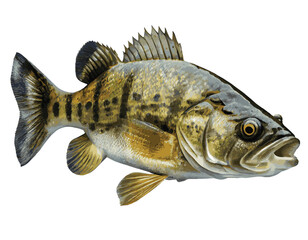 Vector image of a bass fish on white background - obrazy, fototapety, plakaty