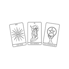 Tarot cards line art. Sketch divination, concept. Hand drawn vector illustration.