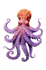 Fototapeta premium a vertical layout of an Octopus, purple and orange colored in a Nature-themed, photorealistic illustration in a PNG, cutout, and isolated. generative AI