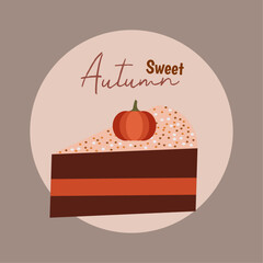 Autumn  Seet Postcard with Flat Design and Pumpkin Cake