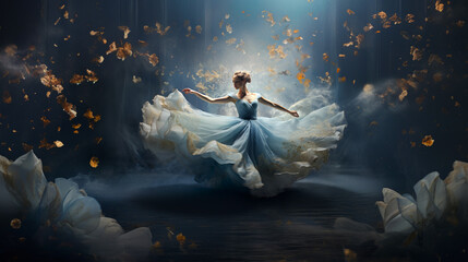 woman in blue dress dance abstract