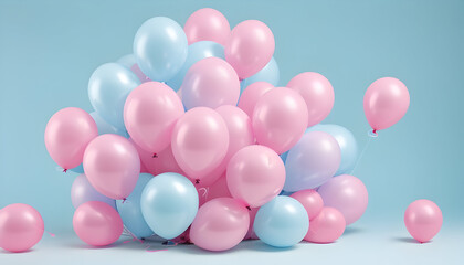 birthday party balloons on light blue background - Generative AI