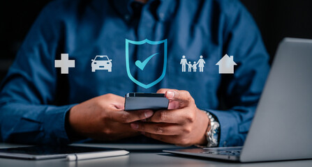 insurance, protection, assurance, family, health, saving, finance, life, shielding, health care. on smartphone life insurance and asset icon. then that's icon sorting. it means protect your life.