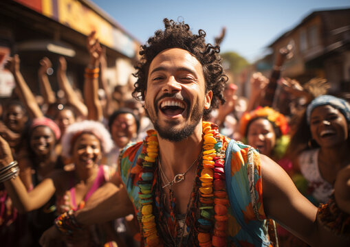 road trippers immersing themselves in a lively multicultural festival, surrounded by vibrant colors, music, and local traditions Wallpaper 4k. Generative 4k