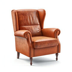 Brown leather armchair isolated on white background, Generative AI